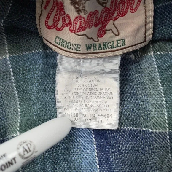 Wrangler Shirt Mens Medium Blue Green Plaid Western Pearl Snap Long Sleeve - Picture 8 of 9